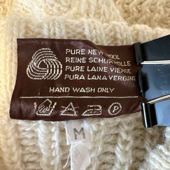 Moffat Waevers Cable Knit Fishermans Crew Neck Sweater Size M Ivory Pure Wool - Picture 8 of 8